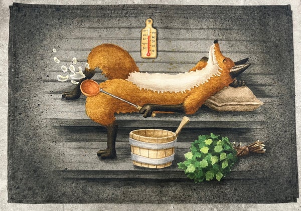 Katja Saario laudeliina/keitti&ouml;liina, makaava kettu